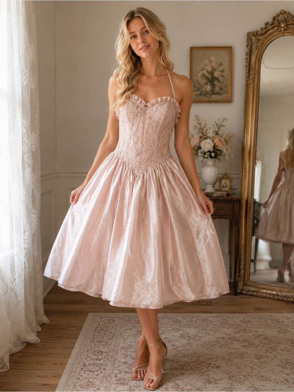 Gunne Sax By Jessica McClintock Lace & Satin Prom Dress with Sweetheart Bodice